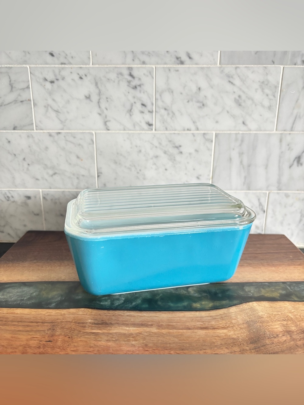 Vintage PYREX Refrigerator Dish Turquoise Blue 502B w/Lid 502C